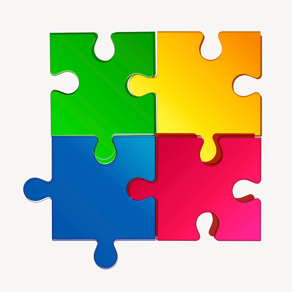 Colorful jigsaws clipart, puzzle illustration